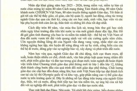 Thư của Chủ tịch nước Lương Cường gửi ngành Giáo dục nhân dịp khai giảng năm học 2025-2026